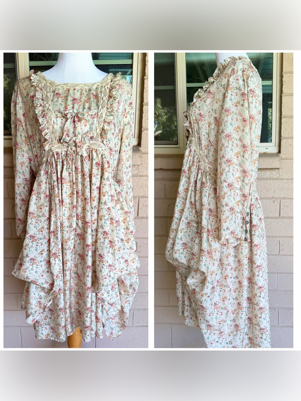 Rare EWA I WALLA Silk Romantic Dress SZ L The Seashore Collection